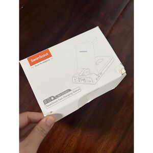 SwanScout Portable Wireless Charging Station for iPhone 4in1 Foldable with Clock